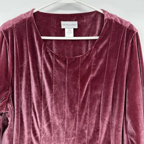Soft Surroundings Shirt Womens XL Purple Velour Tunic Scoop Neck Long Sleeve Top - Picture 2 of 7